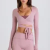 Mjuk jersey-crop-top med omlott i mauve Mjuk jersey-crop-top med omlott i mauve