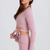 Mjuk jersey-crop-top med omlott i mauve Mjuk jersey-crop-top med omlott i mauve