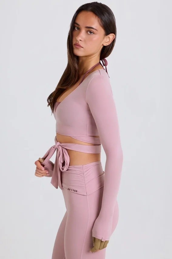 Mjuk jersey-crop-top med omlott i mauve Mjuk jersey-crop-top med omlott i mauve