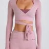 Mjuk jersey-crop-top med omlott i mauve Mjuk jersey-crop-top med omlott i mauve
