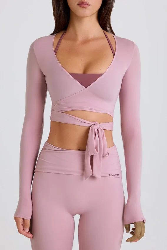 Mjuk jersey-crop-top med omlott i mauve Mjuk jersey-crop-top med omlott i mauve