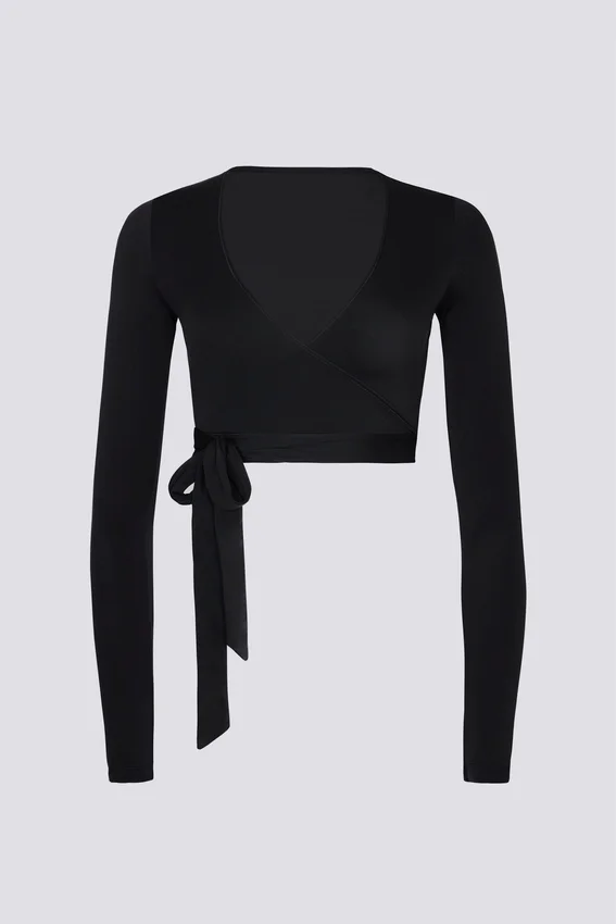 Mjuk jersey-crop-top med omlott i svart Mjuk jersey-crop-top med omlott i svart