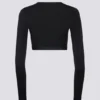 Mjuk jersey-crop-top med omlott i svart Mjuk jersey-crop-top med omlott i svart