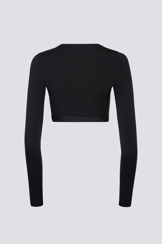 Mjuk jersey-crop-top med omlott i svart Mjuk jersey-crop-top med omlott i svart
