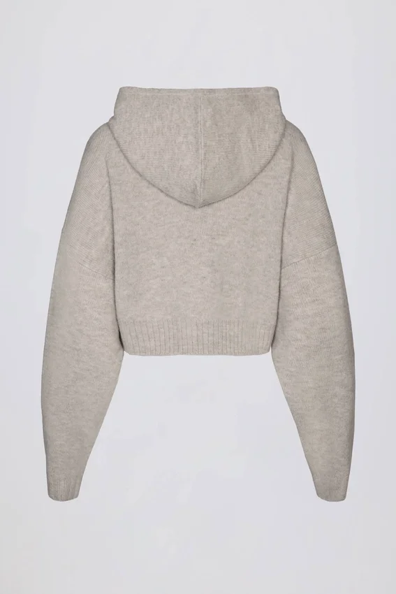 Mjuk stickad kort hoodie med dragkedja i beige Mjuk stickad kort hoodie med dragkedja i beige