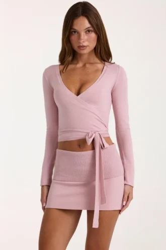 Mjuk stickad wrap-top i rosa Mjuk stickad wrap-top i rosa