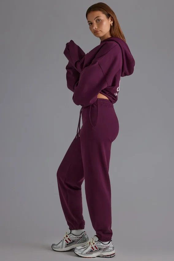 Mjuka joggingbyxor i bomullsjersey med avslappnad midja i färgen Grape Mjuka joggingbyxor i bomullsjersey med avslappnad midja i färgen Grape