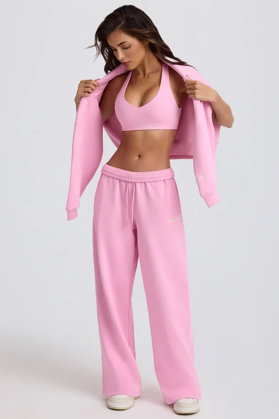 Mjuka joggingbyxor i bomullsjersey med medelhög midja och vida ben i babyrosa Mjuka joggingbyxor i bomullsjersey med medelhög midja och vida ben i babyrosa