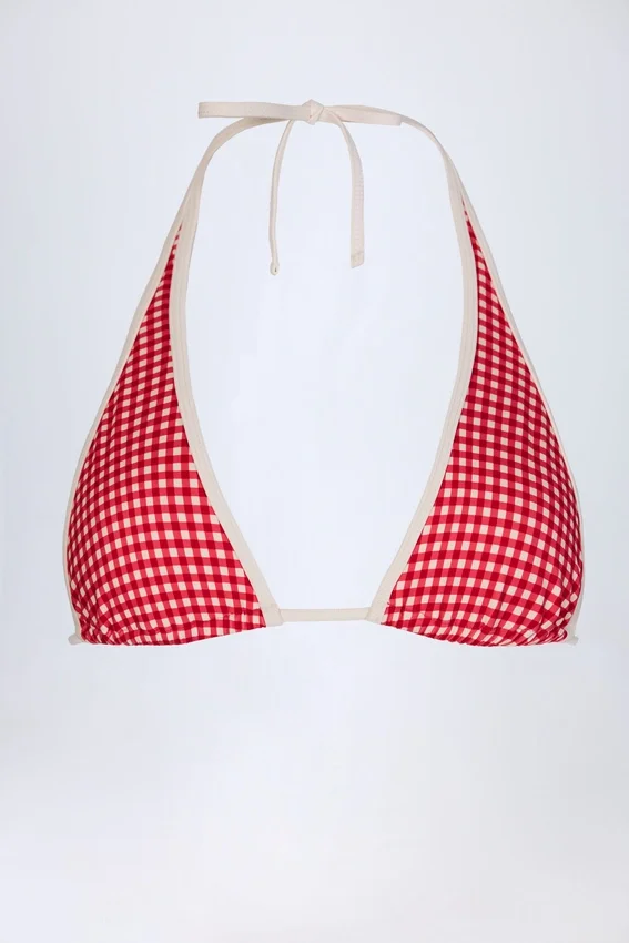Morella halterneck-bikinitopp i röd rutig Morella halterneck-bikinitopp i röd rutig
