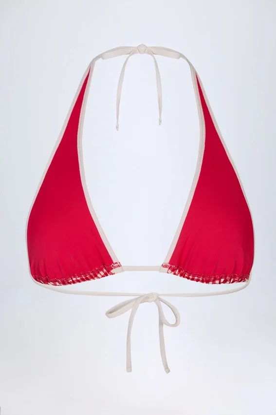 Morella halterneck-bikinitopp i röd rutig Morella halterneck-bikinitopp i röd rutig