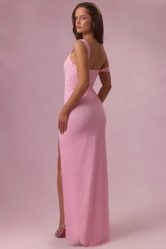 Naelle Mesh Draped Corset Gown i Candyfloss Pink Naelle Mesh Draped Corset Gown i Candyfloss Pink