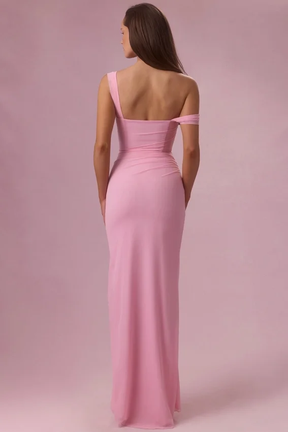 Naelle Mesh Draped Corset Gown i Candyfloss Pink Naelle Mesh Draped Corset Gown i Candyfloss Pink