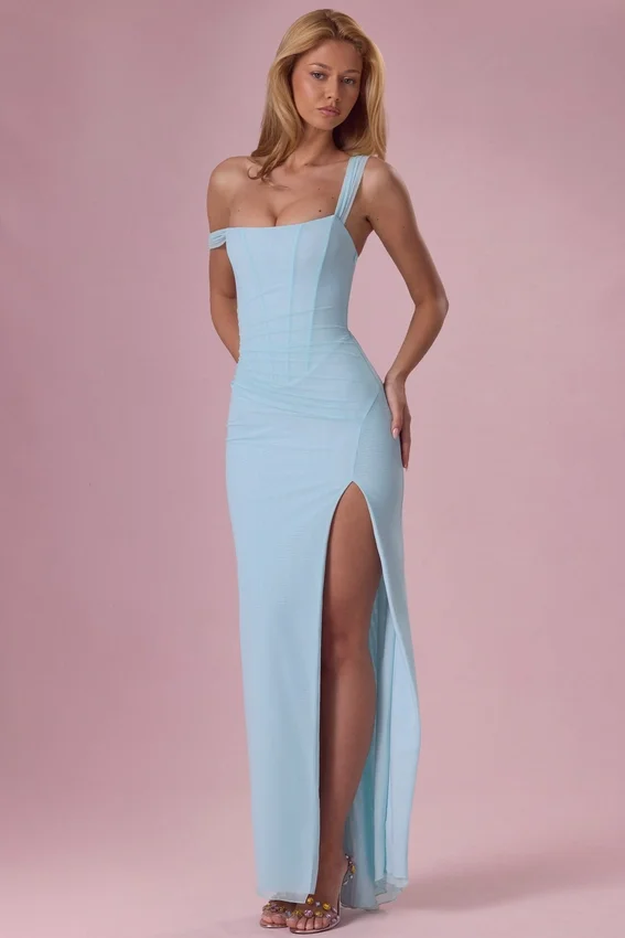 Naelle Mesh Draped Corset Gown i ljus aqua Naelle Mesh Draped Corset Gown i ljus aqua