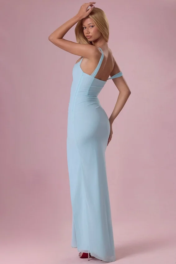 Naelle Mesh Draped Corset Gown i ljus aqua Naelle Mesh Draped Corset Gown i ljus aqua