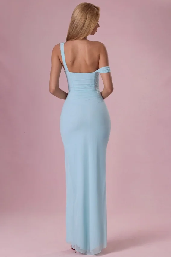 Naelle Mesh Draped Corset Gown i ljus aqua Naelle Mesh Draped Corset Gown i ljus aqua