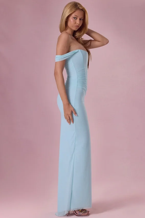 Naelle Mesh Draped Corset Gown i ljus aqua Naelle Mesh Draped Corset Gown i ljus aqua