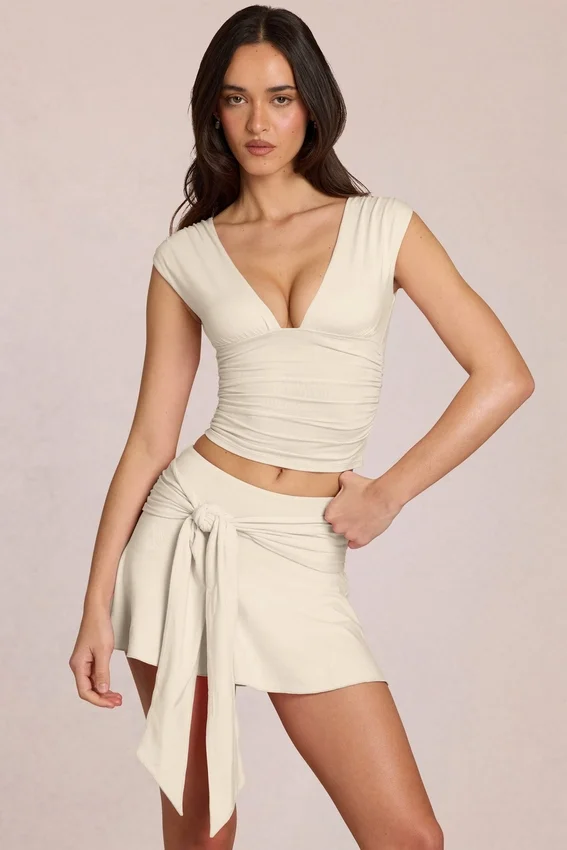 Evelique mid-rise skort i ivory Evelique mid-rise skort i ivory