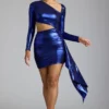 Nasira Cut Out Metallic Jersey Miniklänning i Electric Blue Nasira Cut Out Metallic Jersey Miniklänning i Electric Blue