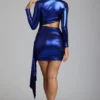 Nasira Cut Out Metallic Jersey Miniklänning i Electric Blue Nasira Cut Out Metallic Jersey Miniklänning i Electric Blue