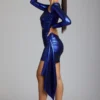 Nasira Cut Out Metallic Jersey Miniklänning i Electric Blue Nasira Cut Out Metallic Jersey Miniklänning i Electric Blue