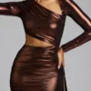 Nasira Cut Out Metallic Jersey Miniklänning i kopparbrons Nasira Cut Out Metallic Jersey Miniklänning i kopparbrons