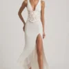 Nathalia Embellished Plunge Ruffled Corset Maxiklänning i elfenben Nathalia Embellished Plunge Ruffled Corset Maxiklänning i elfenben