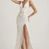 Nathalia Embellished Plunge Ruffled Corset Maxiklänning i elfenben Nathalia Embellished Plunge Ruffled Corset Maxiklänning i elfenben