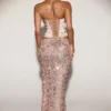 Nevara Embellished Mid-Rise Thigh-Split Maxi Kjol i roséguld Nevara Embellished Mid-Rise Thigh-Split Maxi Kjol i roséguld