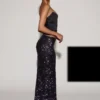 Nevara Embellished Mid-Rise Thigh-Split Maxi Kjol i svartlila Nevara Embellished Mid-Rise Thigh-Split Maxi Kjol i svartlila