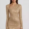 Nevina Asymmetrisk bodycon-miniklänning med dekorationer i guld Nevina Asymmetrisk bodycon-miniklänning med dekorationer i guld