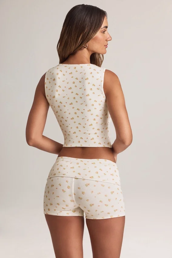 Nina Modal Foldover Mid-Rise Shorts i blommönster Nina Modal Foldover Mid-Rise Shorts i blommönster