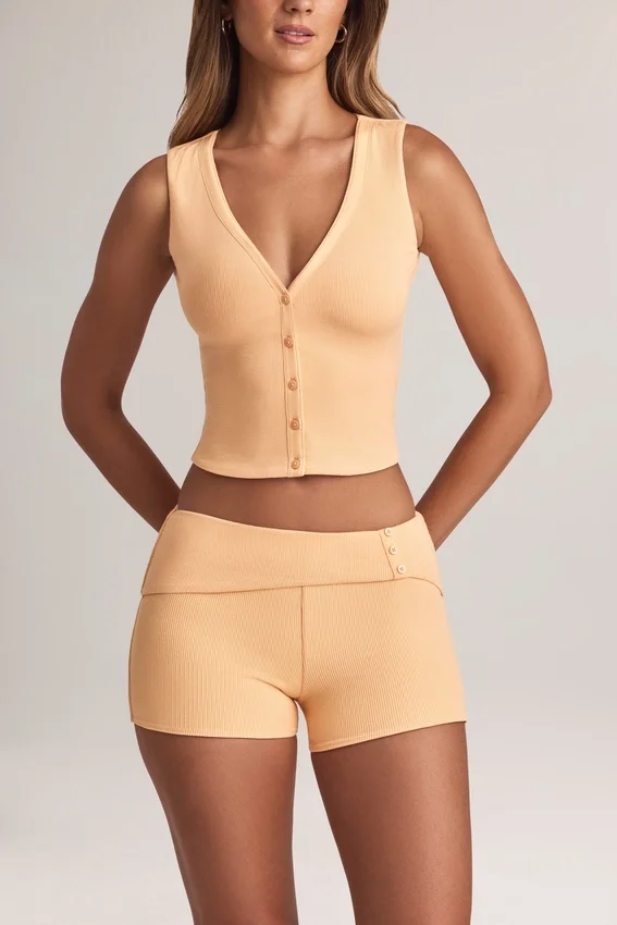 Nina Modal Foldover Mid-Rise Shorts i färgen Peach Nina Modal Foldover Mid-Rise Shorts i färgen Peach
