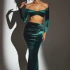Nixie Velvet Mid-Rise Maxi Kjol i smaragdgrönt Nixie Velvet Mid-Rise Maxi Kjol i smaragdgrönt