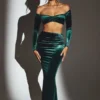 Nixie Velvet Mid-Rise Maxi Kjol i smaragdgrönt Nixie Velvet Mid-Rise Maxi Kjol i smaragdgrönt