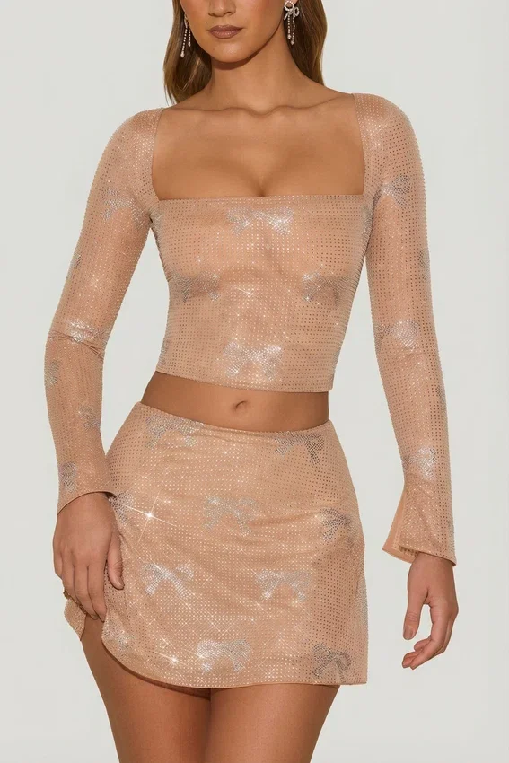 Nolene Embellished Mid-Rise A-Line Mini Kjolar i Almond Nolene Embellished Mid-Rise A-Line Mini Kjolar i Almond