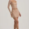Nolene Embellished Mid-Rise A-Line Mini Kjolar i Almond Nolene Embellished Mid-Rise A-Line Mini Kjolar i Almond
