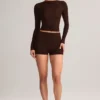 Noor Modal högmidjade bodycon-shorts i chokladbrunt Noor Modal högmidjade bodycon-shorts i chokladbrunt