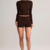 Noor Modal högmidjade bodycon-shorts i chokladbrunt Noor Modal högmidjade bodycon-shorts i chokladbrunt