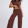 Nour Tall Mid Rise Wide Leg Trouser i chokladbrun Nour Tall Mid Rise Wide Leg Trouser i chokladbrun