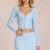 Odelia Lace Plunge Cardigan i Powder Blue Odelia Lace Plunge Cardigan i Powder Blue