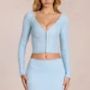 Odelia Lace Plunge Cardigan i Powder Blue Odelia Lace Plunge Cardigan i Powder Blue