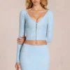 Odelia Lace Plunge Cardigan i Powder Blue Odelia Lace Plunge Cardigan i Powder Blue