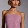Odetta, utsmyckad, axelbandslös crop top i ljusrosa Odetta, utsmyckad, axelbandslös crop top i ljusrosa