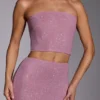 Odetta, utsmyckad, axelbandslös crop top i ljusrosa Odetta, utsmyckad, axelbandslös crop top i ljusrosa