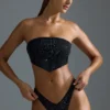 Oh Polly Badkläder: HOTFIX Edition Embellished Scarf Bandeau Bikini Toppar i svart Oh Polly Badkläder: HOTFIX Edition Embellished Scarf Bandeau Bikini Toppar i svart