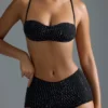 Oh Polly Swim: HOTFIX Edition Embellished Micro Bikini Top i svart Oh Polly Swim: HOTFIX Edition Embellished Micro Bikini Top i svart
