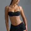 Oh Polly Swim: HOTFIX Edition Embellished Micro Bikini Top i svart Oh Polly Swim: HOTFIX Edition Embellished Micro Bikini Top i svart