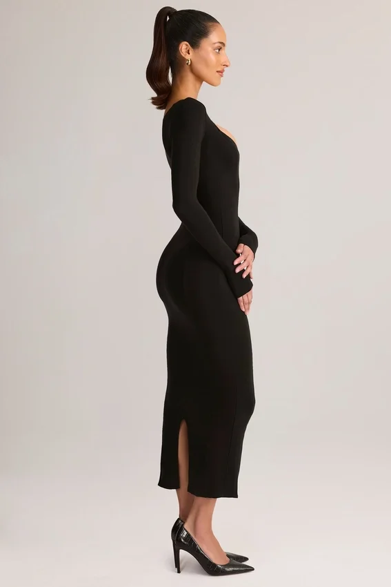 Ori Modal Peekaboo långärmad midiklänning i svart Ori Modal Peekaboo långärmad midiklänning i svart