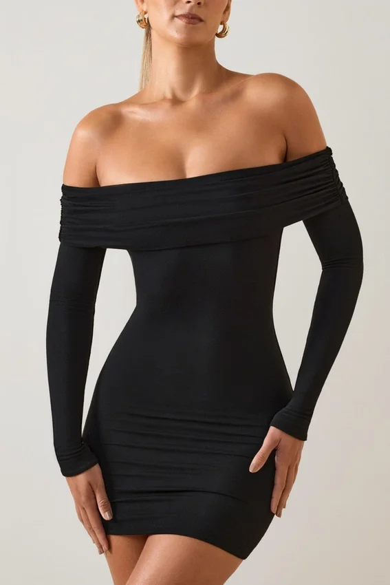 Oriana Modal Off-Shoulder Miniklänning i Svart Oriana Modal Off-Shoulder Miniklänning i Svart