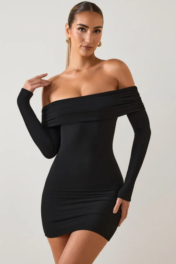 Oriana Modal Off-Shoulder Miniklänning i Svart Oriana Modal Off-Shoulder Miniklänning i Svart